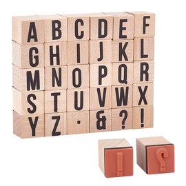 PH PandaHall 30pcs A~Z Letter Wooden Stamps Vintage Wooden Rubber Alphabet Letters Symbol Stamps for DIY Craft, Letters Diary and Scrapbooking Travel Card Making, 2.4x1.5cm