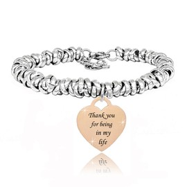 SAGA GIOIELLI® Braided Knot Bracelet for Women Phrases Thoughts Emotional Words Heart Engraving, 25 cm, Stainless Steel