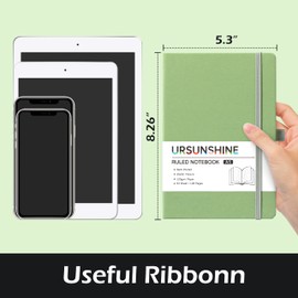 Ruled Notebook/Journal - Classic Lined Journal/Notebook, 5.3'' x 8.26'', Hardcover with Thick Paper, Banded + Pen Holder +Inner Pocket - Light Green