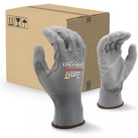 LINCONSON Ultimate Grip Construction & Mechanic Thin Work Gloves with PU Palm Coating (XL (Pack of 12), Grey 12 Pack)