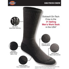 Dickies Men's Dri-Tech Essential Moisture Control Crew Socks Multipack, Charcoal (12 Pairs), Medium