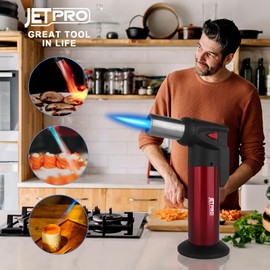JETPRO Butane Torch Lighter One-hand Operation Kitchen Cooking Torch for BBQ Baking Cream (Butane Gas NOT Pre-filled)