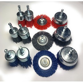 Signi 12 Pack Nylon Bristle Filament Abrasive Brush Drill Wheel and Cup Brush Set with 1/4 Inch Shank, Surface prep Remove Rust/Corrosion/Paint (2.5" Wheel, Hex Shank)