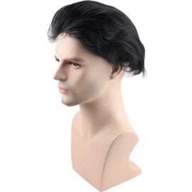 Kikzok Dreambeauty 10x8 Inch Toupee for Men,European Human Hair Lace Front Natural Hairline Men's Hairpieces 0.08mm Thin Skin PU V-looped Replacement System (#1B OFF Black Color)