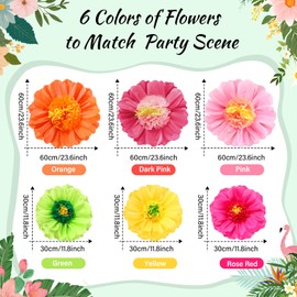 Lincia 40 Pcs Hawaiian Hibiscus Decorations Large Paper Flowers and Artificial Tropical Leaves, 24''/12'' Jumbo 3D Chroma Paper Flowers Faux Leaves for Wall Luau Party Birthday Wedding(Flamingo Color)