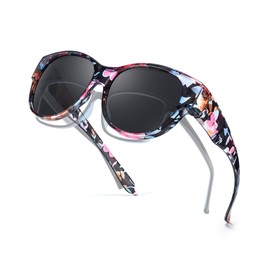 LVIOE Sunglasses for Glasses Wearers Women's Round Fit-Over Glasses with UV Protection, Rainbow Flower/Brown