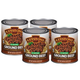 Keystone Meats All Natural Heat and Serve Ground Beef 28 oz – Fully Cooked Canned Meat – Ready to Eat – 5-Year Shelf Life – Pantry Staple for Everyday Meals, Emergency Survival Canned Food – Made in USA – Pack of 4
