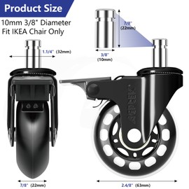 AGPtEK Office Chair Casters with Brake Heavy Duty 2.5" Compatible with IKEA Chairs ONLY with Screwdriver, Office Chair Wheels 3/8" /10mm for Hardwood Floors Mat Carpet Tile, Set of 5