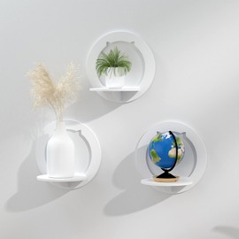 Mikytoper Shelves for Wall Set of 3,Floating Shelf White,Easy Assembly 29x29x18cm PVC,Practical and Decorative Shelf for Children's Room,Living Room,Bedroom etc. (Round)