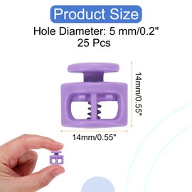 sourcing map 25 Pcs Assorted Colors Plastic Spring Cord Lock, Double-Hole Slider Toggles Clip End Stopper Round Fastener for Drawstrings Paracord Backpack Shoelace, Light Purple