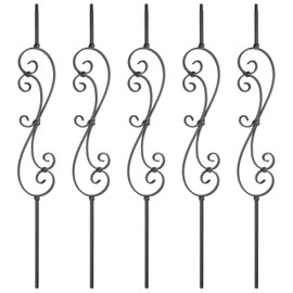 Myard Spindle Scroll 1/2 Inches Square Iron Stair Balusters, 44 Inches 5-Pack (Satin Black)