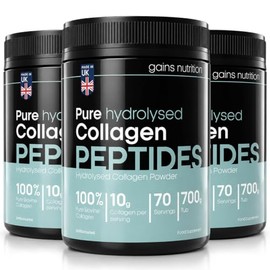 GN Hydrolysed Bovine Collagen Peptides Powder, Unflavoured, Type I and III with 18 Amino Acids, 70 Servings, 700g, for Joints, Skin and Hair, 3 Pack Bundle
