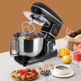 Treliamd 6.5QT Stand Mixer, 1350W 6 Speed Tilt-Head,Electric Kitchen Mixer With Dishwasher-Safe Dough Hook, Beater,Wire Whip & Pouring Shield (6.5 QT,Black)