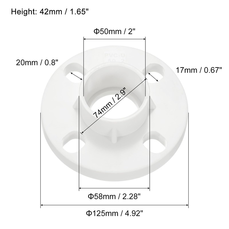 PATIKIL 50mm PVC Pipe Fitting, 2 Pack 1.5 Inch Flange