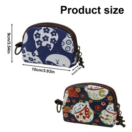FuninCrea Small Coin Purse Semicircular Coin Wallet with Animal Pattern for Womens and Girls, Women Wallets Coin Bag Canvas Coin Pouch Mini Ladies Purse with Pendant Zipper and Key Ring (Style 2)