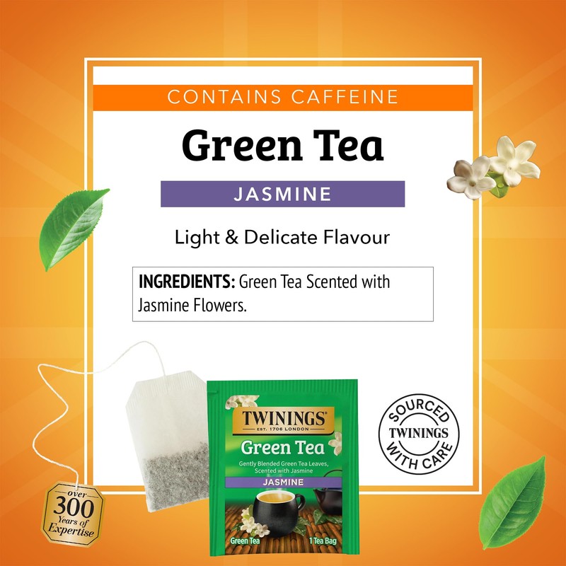 Twinings Green Tea with Jasmine Individually Wrapped Bags, 20 Count