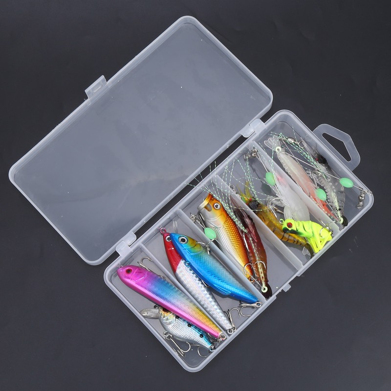 11pcs Fishing Lure Kit Mini Plastic Metal Soft Shrimp Hard