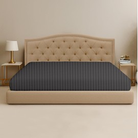 SGI bedding Luxury Family King Size (80''x120'') Egyptian Cotton Fitted Sheet - 600 Thread Count, 18" Deep Pocket Sateen Weave, Long Staple, Breathable, Soft and Premium Cotton -Dark Gray Stripe