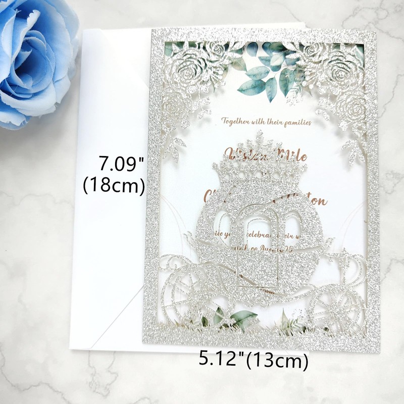 JOACHUUY 20PCS Princess Carriage quinceanera invitations,15 year,sweet 16 invitations,1 birthday