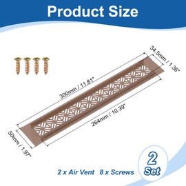 uxcell 2Pcs Aluminum Alloy Air Vents, 300 x 50mm / 11.8 x 2" Rectangle Louvered Ventilation Grille Cover with Mounting Screws for Door Cabinet Wardrobe, Brown