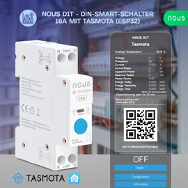 Nous Smart DIN Switch 16A with Tasmota (ESP32), Energy Monitoring, Compatible with MQTT, Home Assistant, Matter, Voice Control with Alexa, Google Assistant