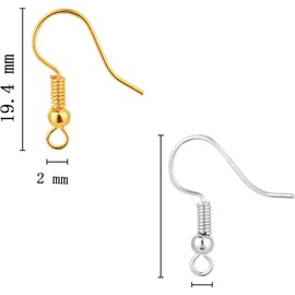 Belerry 400 Pieces Stainless Steel Earring Hooks, Fish Hooks Ear Wires French Wire Hooks, Coil and Ball Style Nickel-Free Ear Wires for Jewelry Making (Silver)
