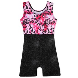 Belovance - Maillot para niñas con pantalones cortos, diseño de mariposas brillantes, sin mangas, color rosa, Leopardo rosa caliente, 6-7 Años