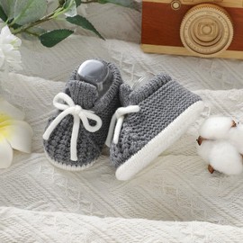 LAWKUL Baby Booties Knit Newborn Shoes Cozy First Walkers Infant Toddler Boots for Boy Girls 9-12 Months Grey