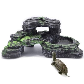 Kathson Reptile Hide Resin Turtles Dock for Aquarium Turtle Basking Platform for Small Size Snake Crested Gecko Lizard Frogs Newts (Size: 7.1 x 4.7 x 2.7 inches, 1 Pack)