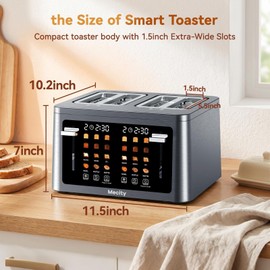 4 Slice Touchscreen Toaster, 6 Bread Modes & 6 Browning Levels, Dual Touch Control Wide Slot Stainless Steel Electric Toaster with Memory, Defrost, 3-Min Auto Shutoff for White, Bagels, Waffles