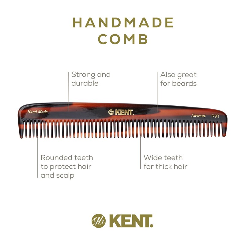 Kent Handmade Medium Coarse Toothed Dressing Hair Comb, 19 cm
