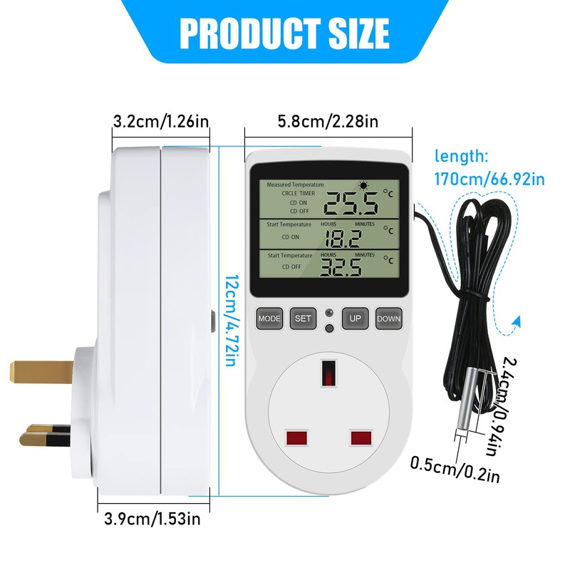 Digital Thermostat Temperature Controller, Socket Outlet 230V LCD Screen Temperature