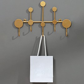 Tongdejing Wall Mounted Coat Hooks, Wall Mounted Cloakroom Nordic Style with 5 Hooks Easy Install Coat Rack Iron Art(Gold)
