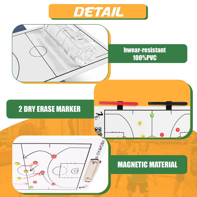 HIGHRAZON Magnetic Basketball Coaches Clipboard, White Double-Sided Dry Erase Coach