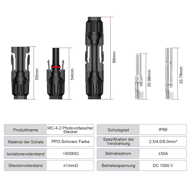 Male / Female Solar Panel Connector, 6 Pairs Solar Panel