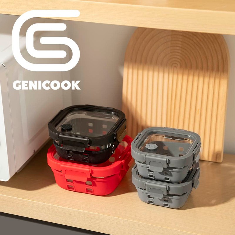 GENICOOK Glass Meal and Food Storage Containers with Silicone Wrap,