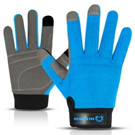 Safety Work Gloves Heavy Duty Gardening Gloves for Men, Plug Resistant, Padded, Breathable, Touch Screen Palm Protection, Mechanical Builder (Blue, M)