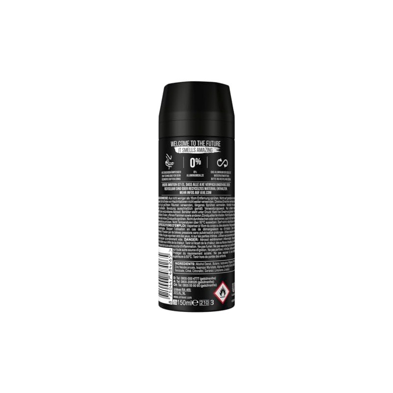 Axe Bodyspray Black Deo Deodorant ohne Aluminium 8x 150ml Deospray