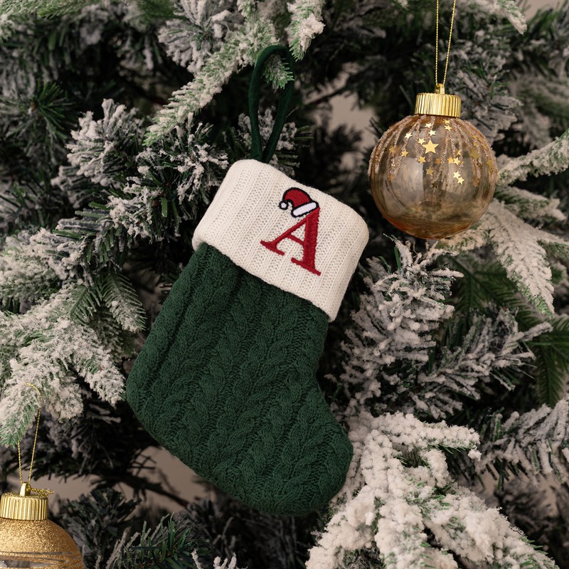 Christmas Stocking – Green A-Z Letter Hanging Christmas Stockings, Christmas