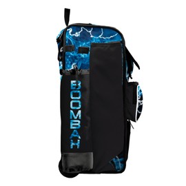Boombah Rolling Catchers Superpack Bat Bag - 23-1/2" x 13-1/2" x 9-1/2" - Telescopic Handle - Holds 4 Bats - Wheeled Version - The Natural 3 Black/White/Columbia Blue