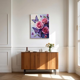 TINDAY DIY Oil Paint by Numbers Kit for Adults Butterfly Paint by Number for Aults Beginner DIY Canvas Painting by Numbers Acrylic Painting Arts Craft for Home Deco Rose 16x20 Inch