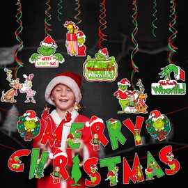 Red Green Merry Christmas Banner Christmas Hanging Decorations Christmas Party Decorations Christmas Decor Green Monster Themed Christmas Decorations Merry Christmas Party Decor