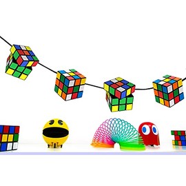 80s Material Girl Party Decoration - Magic Cube Bunting Decoration - 160cm Long, Red, Yellow, Green, Blue, White