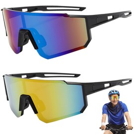 HIULLEN Sports Sunglasses Men Women Pack of 2 Quick Glasses Rave Polarised Cycling Glasses UV400 Protection Polarised Safety Glasses for Outdoor Activities for MTB Road Bike Cycling Running