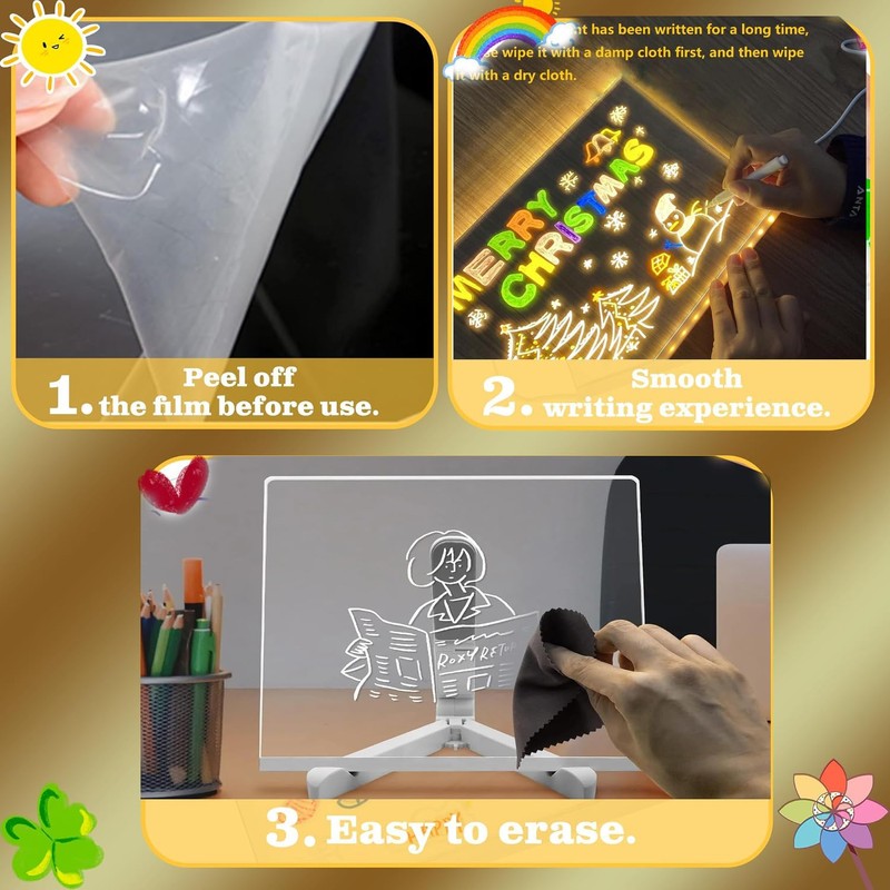 LED Note Board with Colorful Pens, Acrylic Dry Erase Light