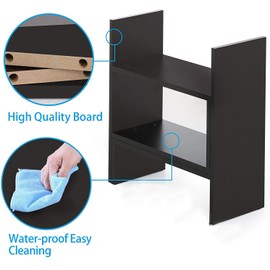 Expandable Desktop Bookshelf,Wood AdjustableDesktop Storage Organizer,Desktop Storage Rack,Free Style Rotation Display,Office Supplies Desk Organizer,Multipurpose Rack Office,Bathroom,Kitchen (Black)