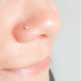 moonlidesigns Tiny Nose Stud 22 gauge Sterling Silver Crystal Nose 3mm Bezel Set Little Diamond Nostril L Post Nose