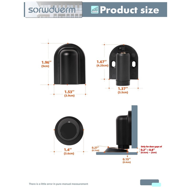 SORWDUERM 1 Pack Black Door Stopper Magnetic Door Cathc Matte