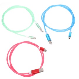 TEHAUX 3Pcs Type Charging Cables Flowing Lights Watermelon Red Green Durable TPE Fast Charge USB Type C Cords for Home Office Travel