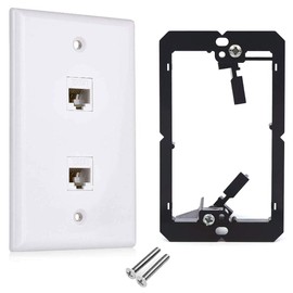 CAT.6 RJ45 Ethernet Wall Plate, OZXNO 1-Pack RJ45 Female to Female Keystone Jack Wallplate Removable Cat6 Inline Coupler Faceplate with Low Voltage Mounting Bracket Device (2 Port)